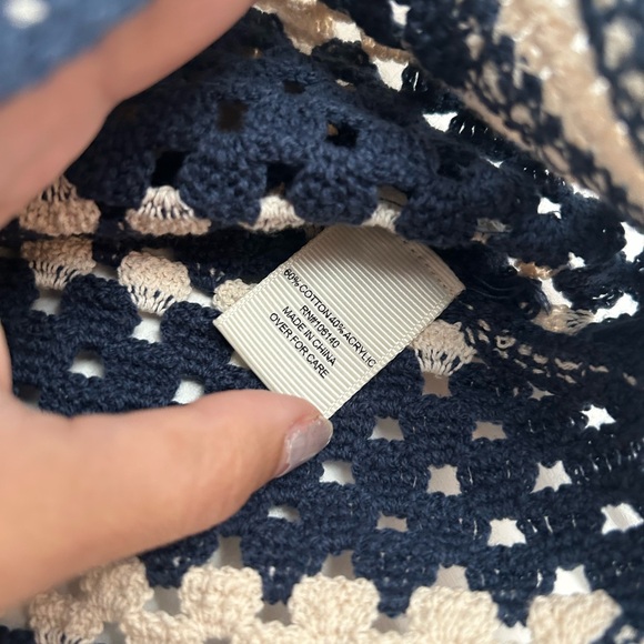 Navy and Cream Chevron Crochet Crop Top - Picture 4 of 6